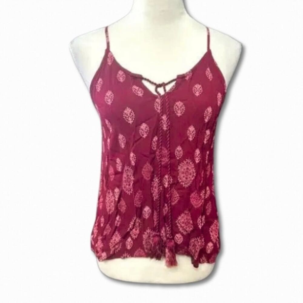 LUQ Halter Top Adjustable Straps Geometric Pattern Breathable Burgundy Small
